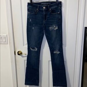 American Eagle Outfitters Skinny Kick Distressed Boot Cut Jeans Size 8 Long